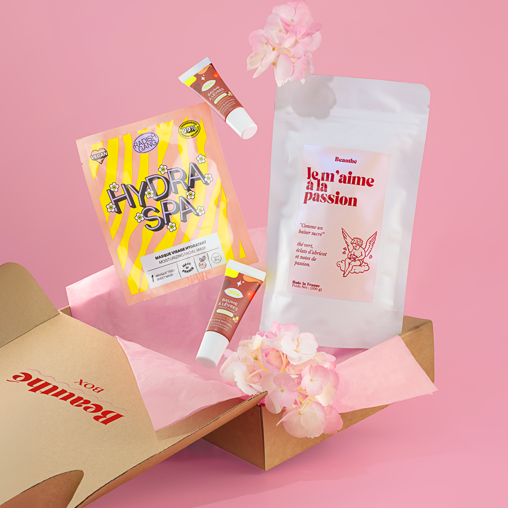 Beauthé Box avec thé bien-être et baume à lèvres nourrissant – coffret cadeau soin naturel